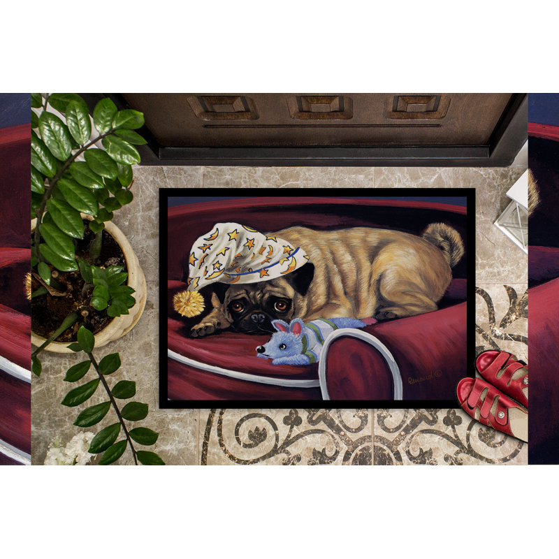 Guerrie Non-Slip Outdoor Doormat, Pug Goodnight Sweetheart