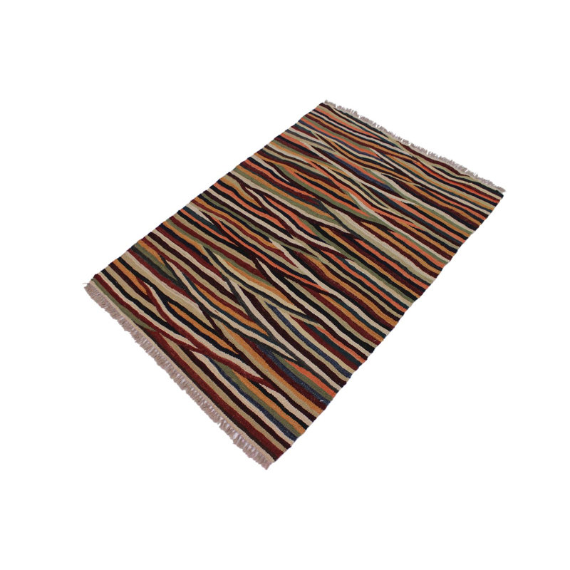 Tapis brun / beige / orange en laine 2 pi 10 po x 4 pi 3 po Madee
