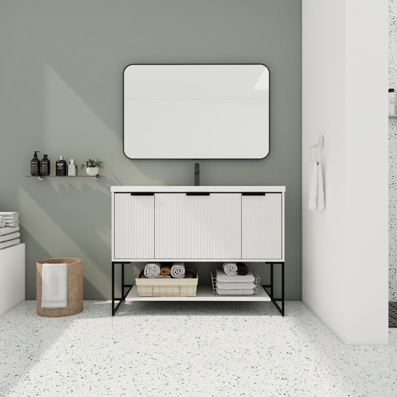Meuble-lavabo simple 47,6 po avec plateau en résine Lusilla, Noir mat, Érable