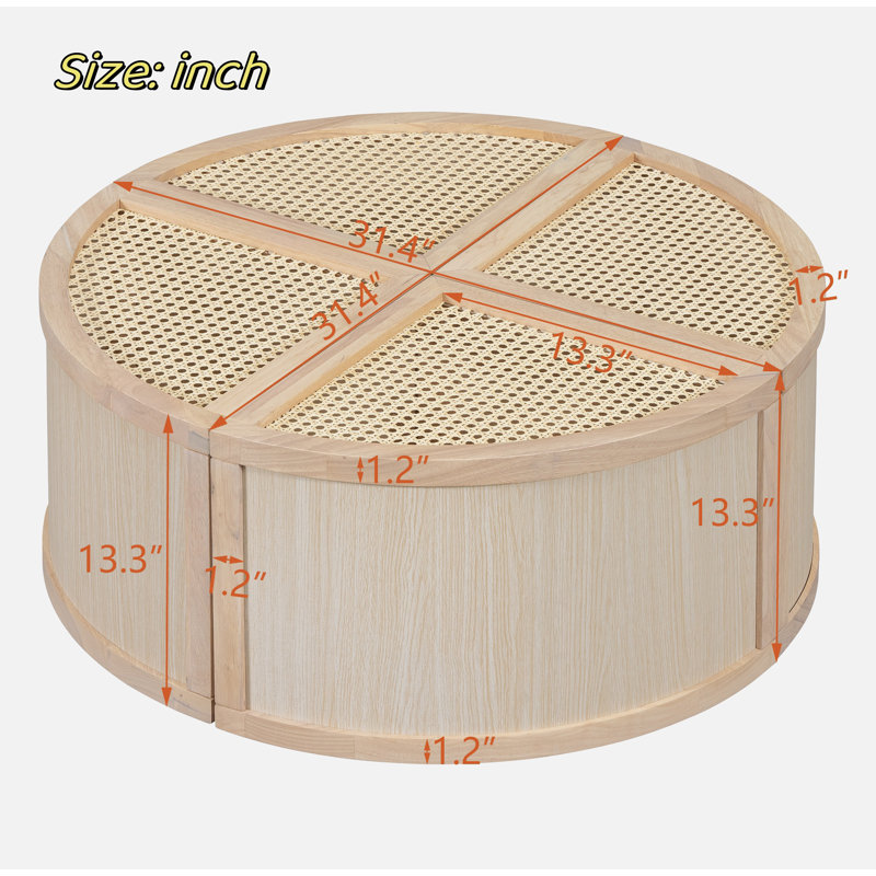4 Pieces Round To Square Block Modular Coffee Table With Natural Rattan And 2 Tiers