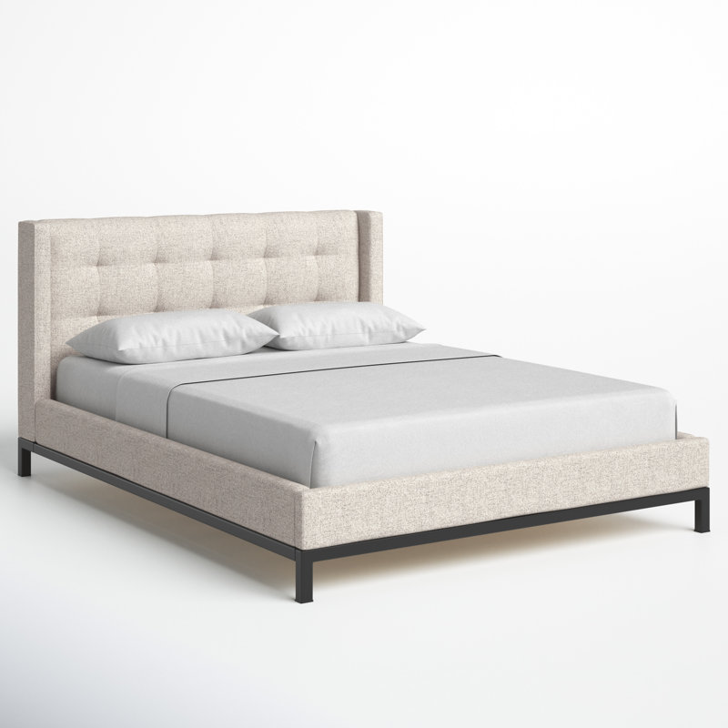Estrela Upholstered Metal Wingback Bed, Queen, Plushtone Linen