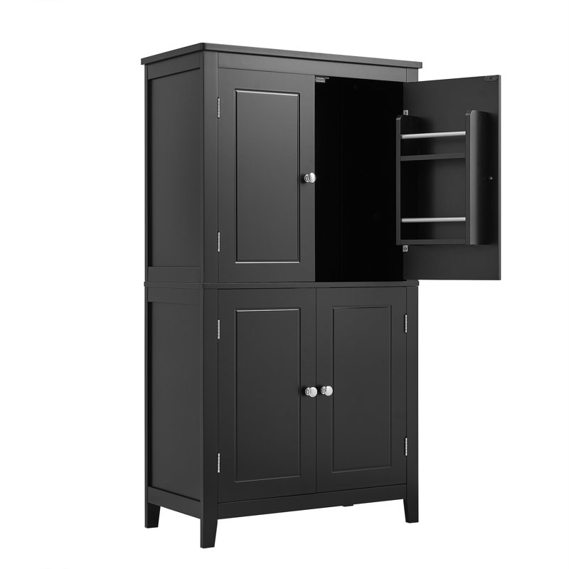 Armoire de salle de bain sur pied autoportante avec tablette réglable, Black