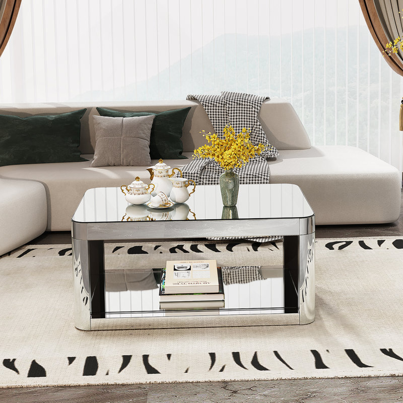 Table basse, table de centre rectangulaire avec plateau en verre pour le salon