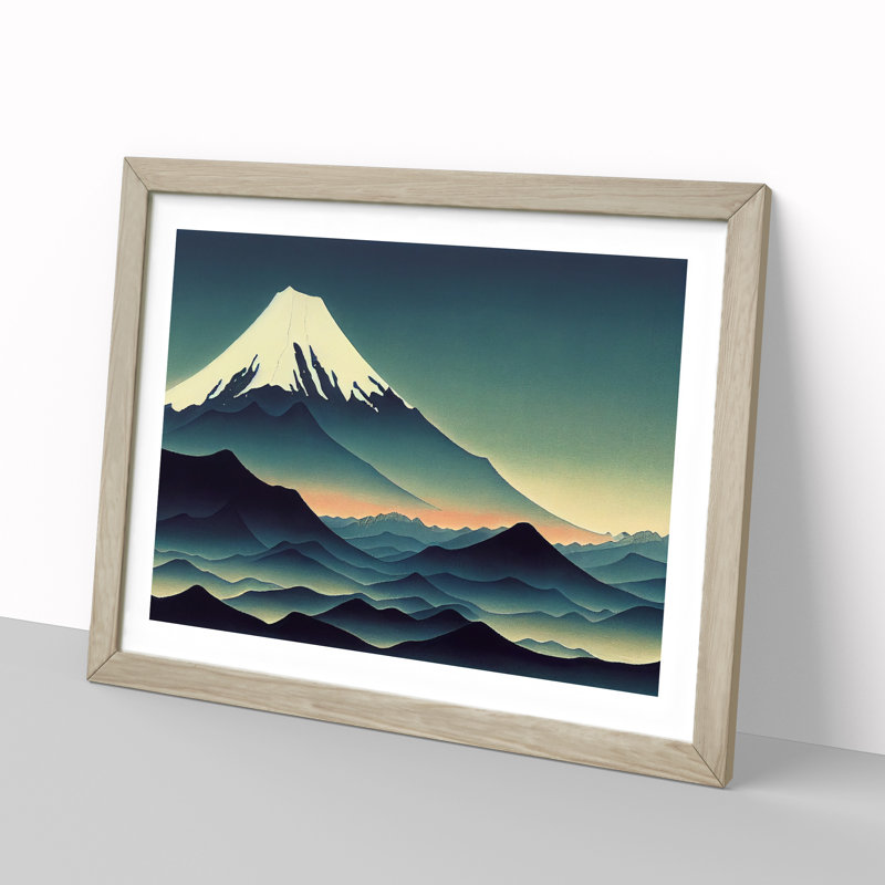 XH1022-6801X Passionate Japanese Mountains - Single Picture Frame Print, 46cm H x 64cm W x 2cm D, Oak