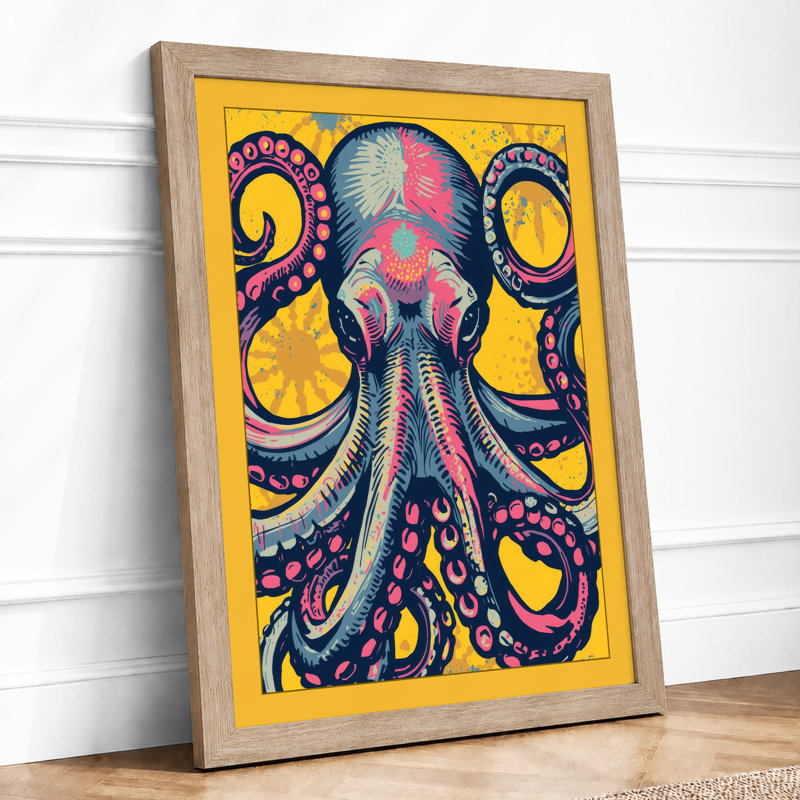 Ornamental Octopus Art Deco - Framed Print, A2 - 59.4 x 42.0 cm, Oak