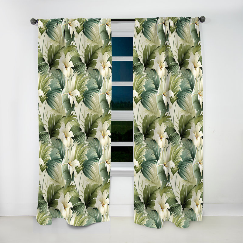 Neutre motif tropical Tropics II - rideau en velours tropical - obscurcissant - 1 panneau, L 52 po x L 84 po