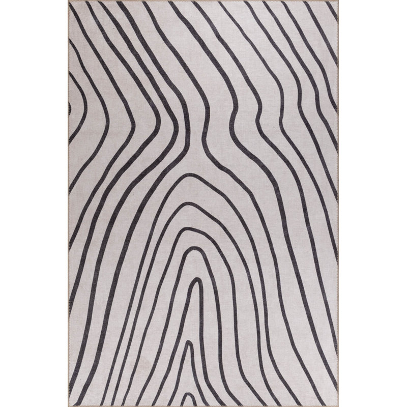Tapis décoratif blanc rayé noir, Rectangle 8 pi 3 po x 11 pi 6 po