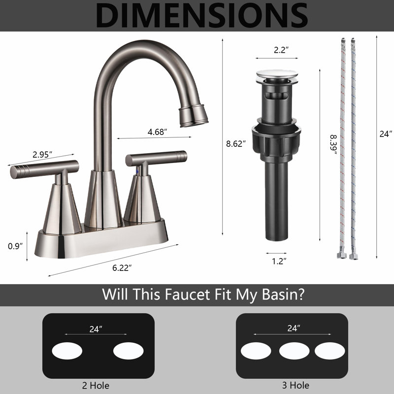 Aris Premium 4" Center Set Bathroom Faucet With Pop-Up Drain, Brushed Nickel