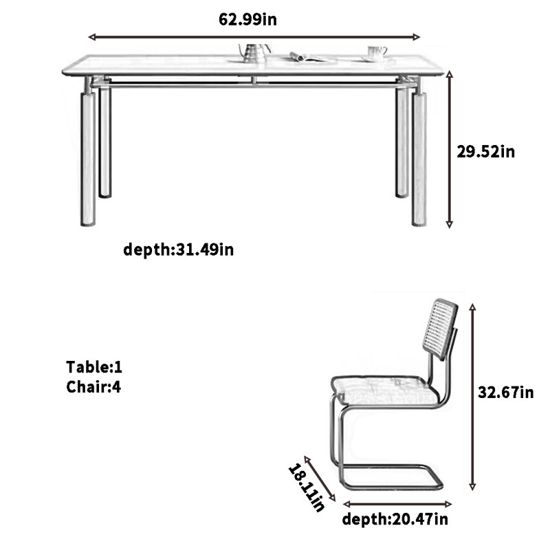 Combinaison de table et chaise Vintage, H 29,52 po x L 62,99 po x l 31,49 po