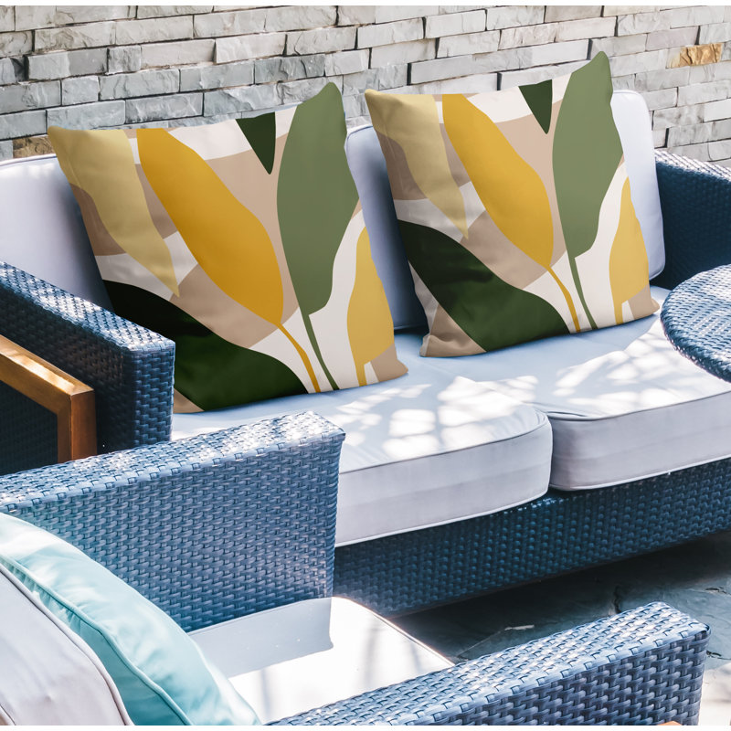 Jeté carré en polyester / mélange de polyester intérieur / extérieur, L 15 po x H 15 po, Jaune / beige