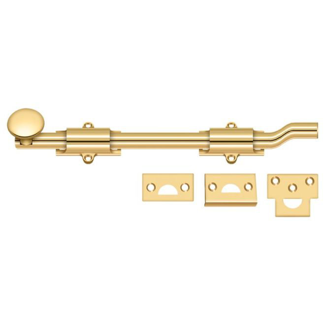 Deltana FPG10CR003 10" Surface Bolt w/ Off-set, HD in PVD Polished Brass, PVD Polished Brass