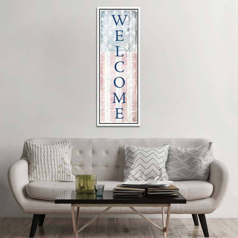 Welcome Flag by Carol Robinson - Panoramic Print on Canvas, 152.4 cm H x 50.8 cm W, White Framed