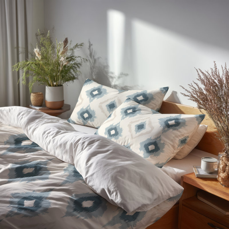 Ensemble de housse de couette Modern Ikat Diamond Calm, Housse de couette simple et deux taies décorative