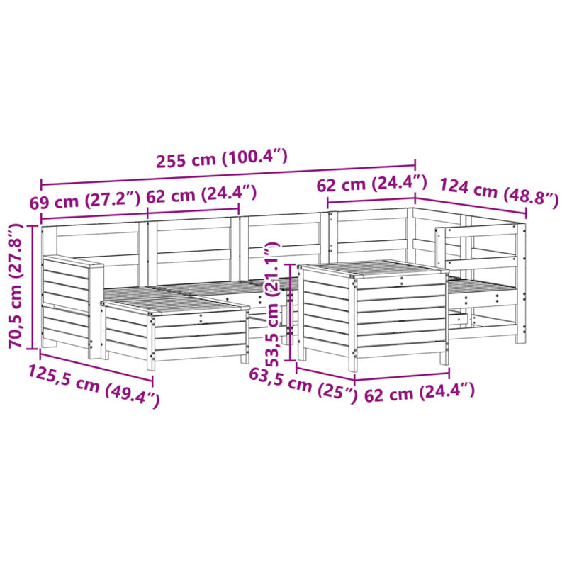 7 Piece Garden Sofa Set White Solid Wood Pine