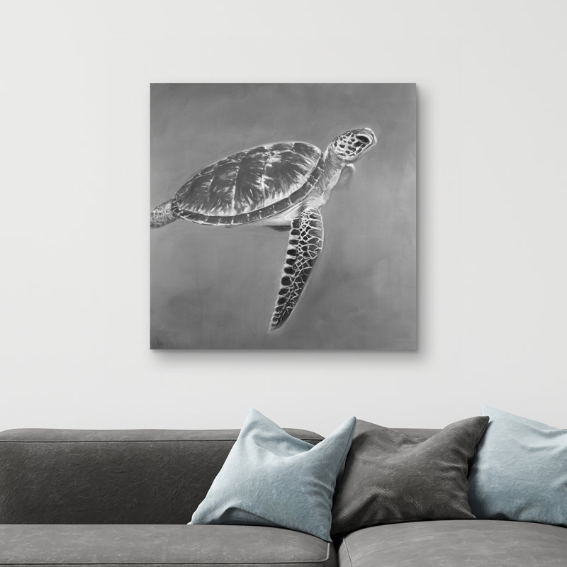 Grayscale aquatic turtle - 32"x32" art on canvas