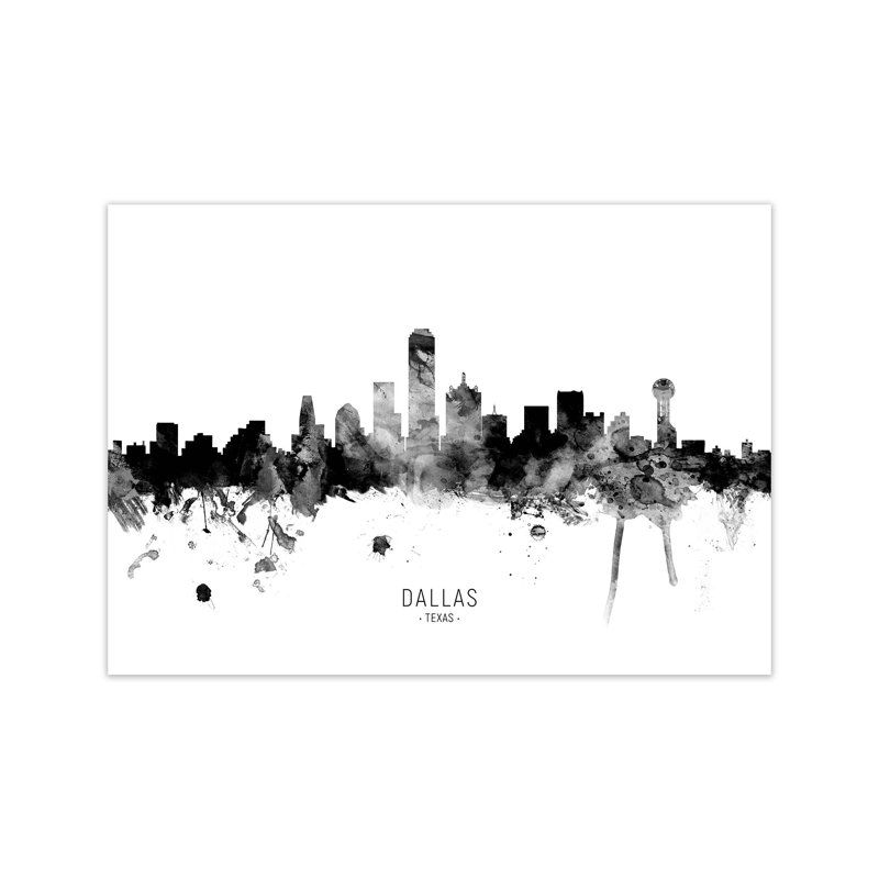 Dallas Texas Skyline Black White City Name by Michael Tompsett - 1 Piece Wall Art, 21cm H x 30cm W x 1cm D, Unframed