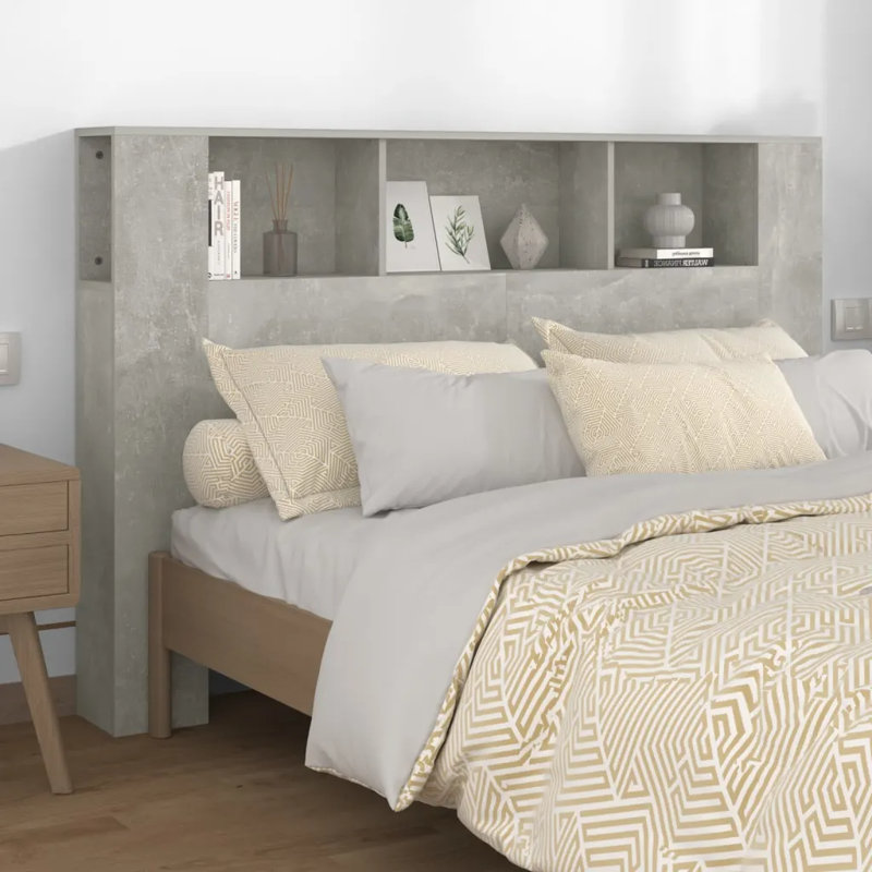 17 Stories Headboard Cabinet Engineered Wood, Concrete Grey, Kingsize (5')