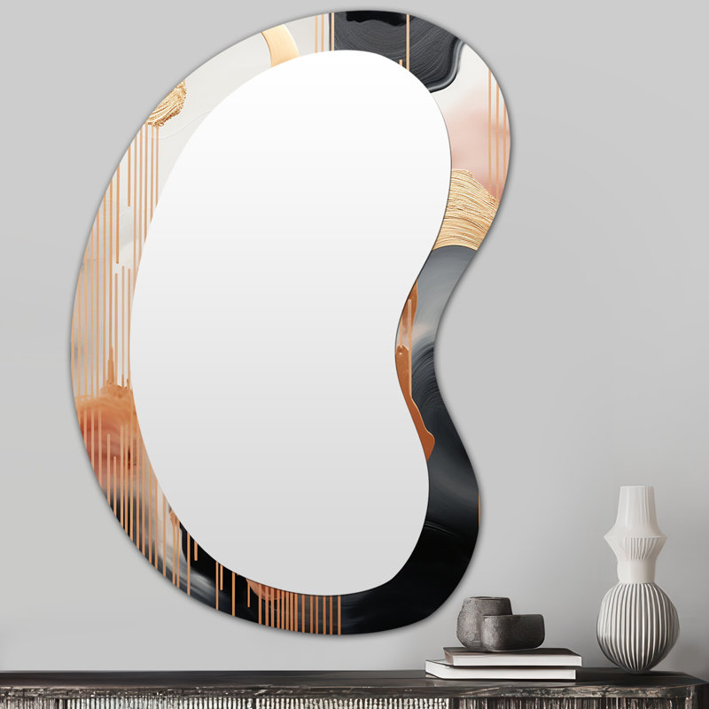 Harmony III de formes abstraites dorées et blanches - formes asymétriques abstraites - grand miroir mural moderne