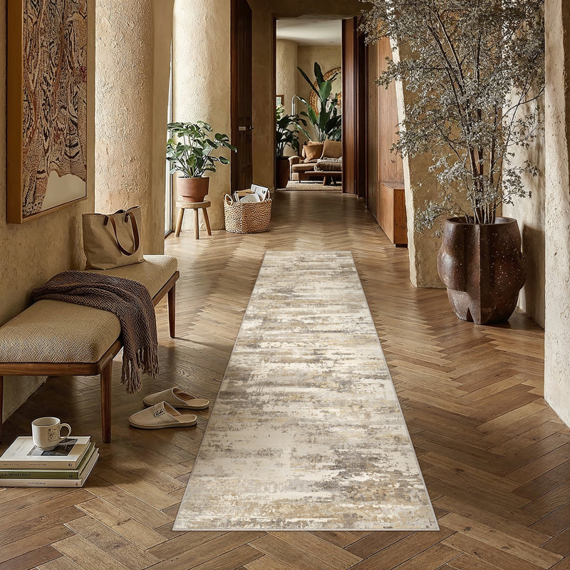 Sarah Modern Abstract Machine Washable Area Rug with Non-Slip Backing, Runner 2' x 8'