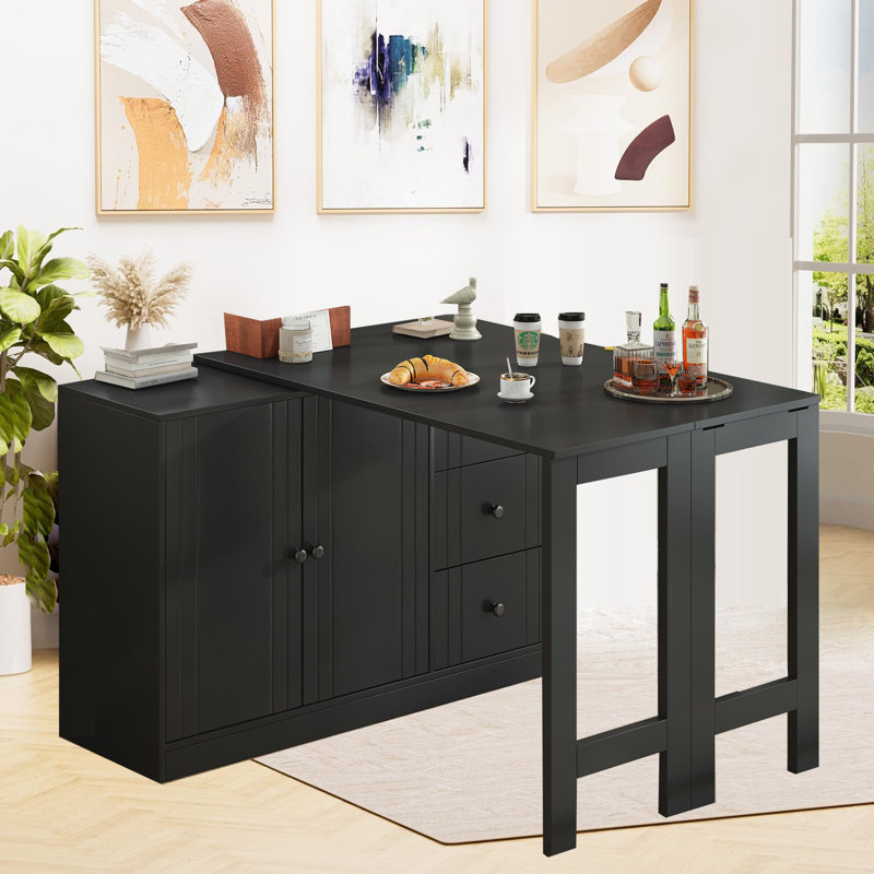 Extendable Dining Table With Storage, Black