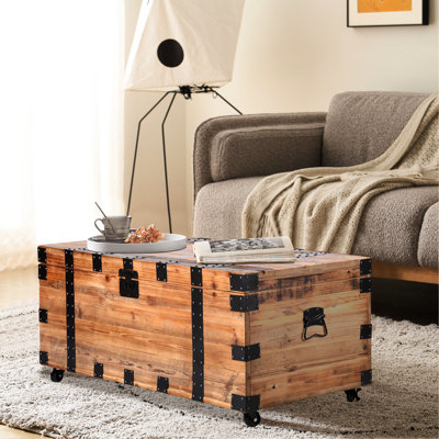 Table à quatre roulettes avec espace suffisant, table basse en bois récupéré naturel et métal, élégance rétro industrielle, 41 po Profondeur, 22 po Largeur, 20 po Hauteur: 47,4 lb Roue de poids pour un grand espace de rangement