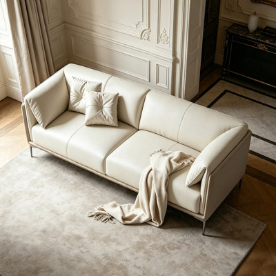 White Genuine Leather Standard Sofa