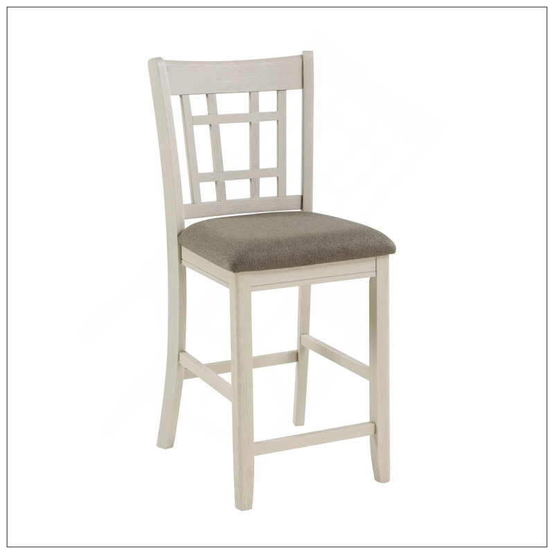 Ensemble de chaises à hauteur de comptoir antique avec cadre en bois blanc, siège rembourré pour une salle à manger décontractée