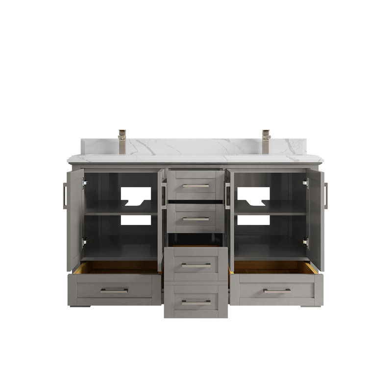 Ensemble de meuble-lavabo double 60 po Esin, Calacatta Laza