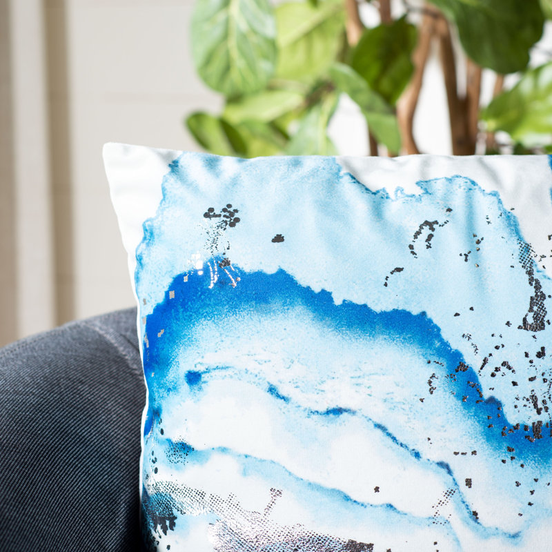 Jakki Blue and White Abstract Waves 18" Square Throw Pillow