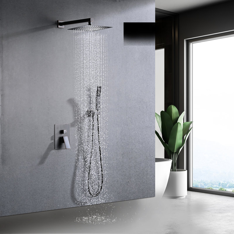 Système de douche mural en bronze huilé avec pluie de 10 po et tête à main, buse autonettoyante pour robinet