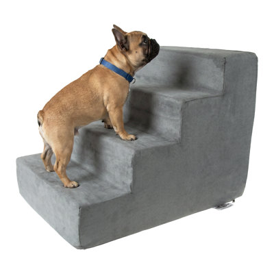 Escalier pour animal de compagnie 4 marches avec housse amovible en microfibre (gris)
