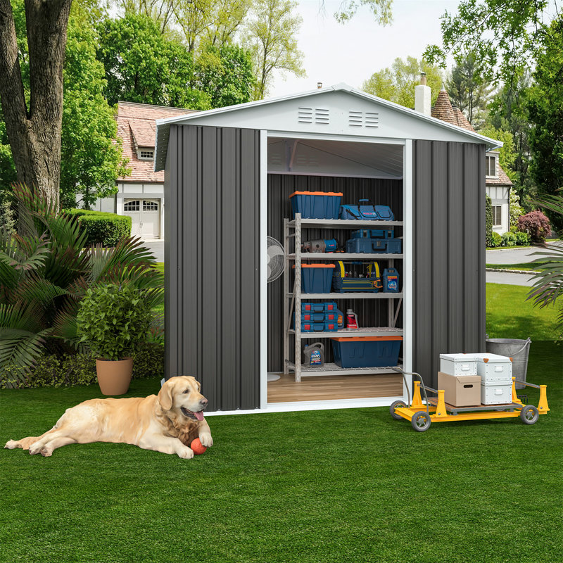 Outdoor Storage Sheds 6Ftx4ft Apex Roof, Gray, 72.5" H x 74.7" W x 45.7" D