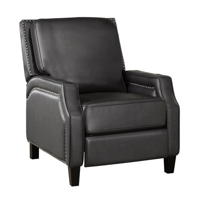 Living Room Recliner Chair, Gray Faux Leather, Exposed Wood Feet Transitional Push Back Reclining Seat In Gray, Foam Padding, 25.75" Package Height