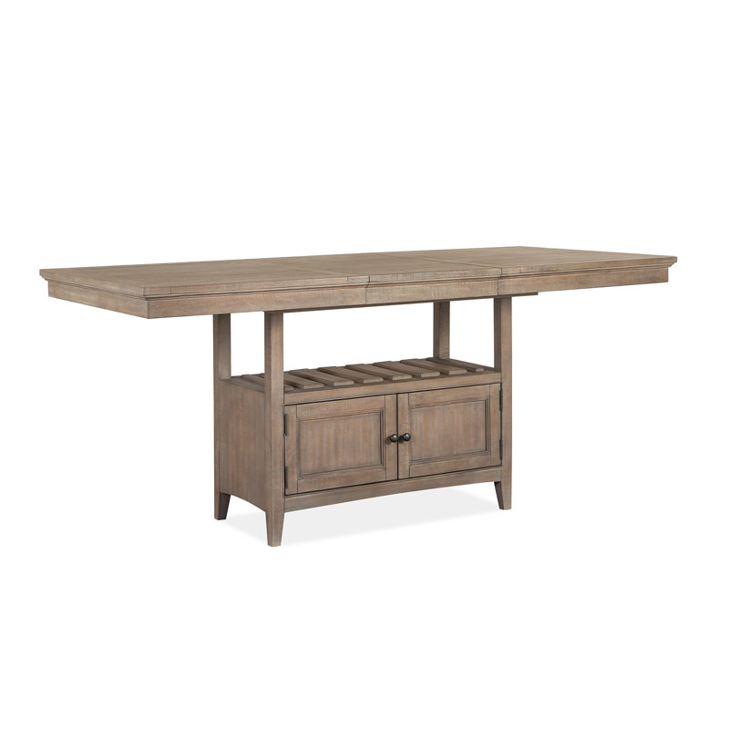 Extendable Counter Height Dining Table With 4 Counter Chairs And Buffet, 6 Pieces: Table, 4 Chairs, Buffet, Beige