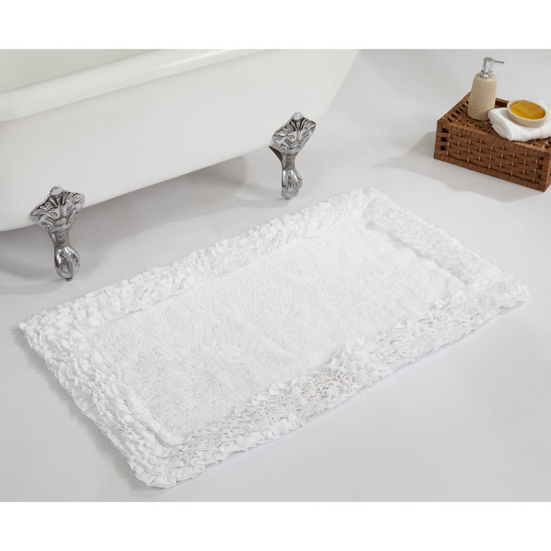 Aveliss 100% Cotton Tufted Bath Rug, Ultra Soft & Absorbent, Spray Latex Backing, Luxurious Ruffle Border, 24" x 40" Rectangle, White