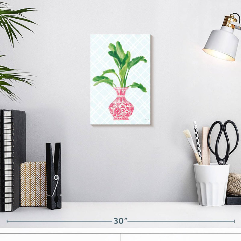 Harnek Palm Chinoiserie I - rose, H 12 po x l 8 po