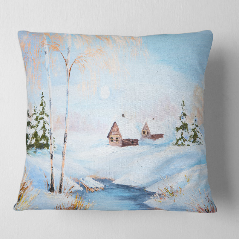 Housse et housse de coussin paysage paysage rivière gelée dans la forêt, 18" x 18"