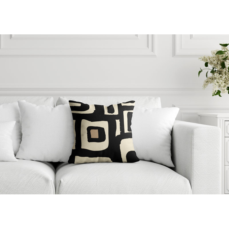 Coussin intérieur / extérieur en polyester filé Banksy, 17 po x 17 po, Blanc cassé