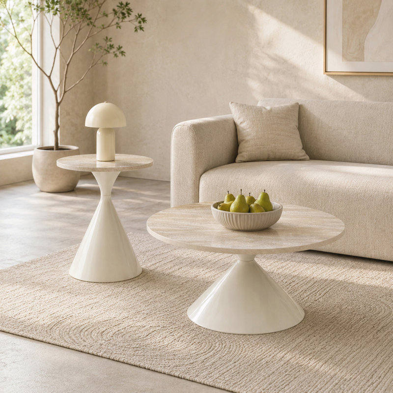 Ensemble de tables basses 2 pièces, Natural Wood / White