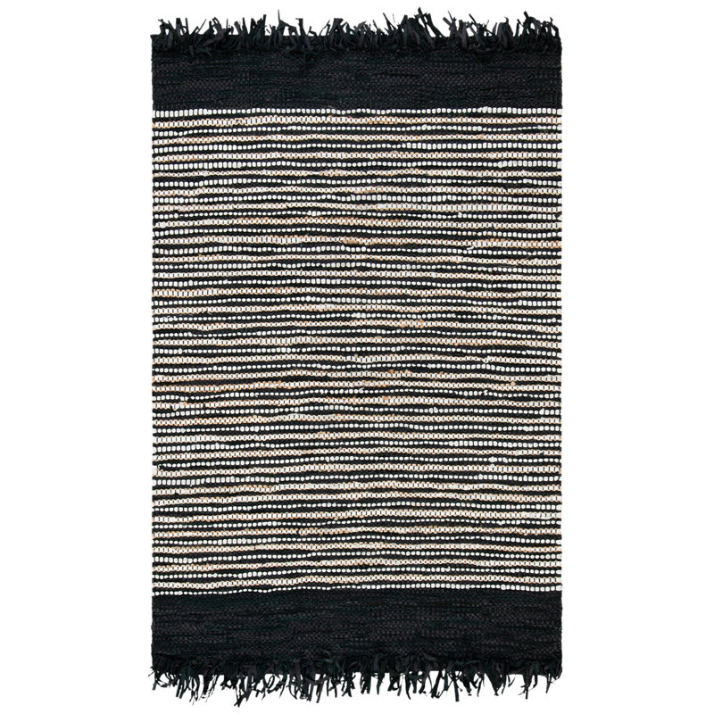 Tapis noir en coton tissé à la main Exley, Rectangle 4 pi x 6 pi