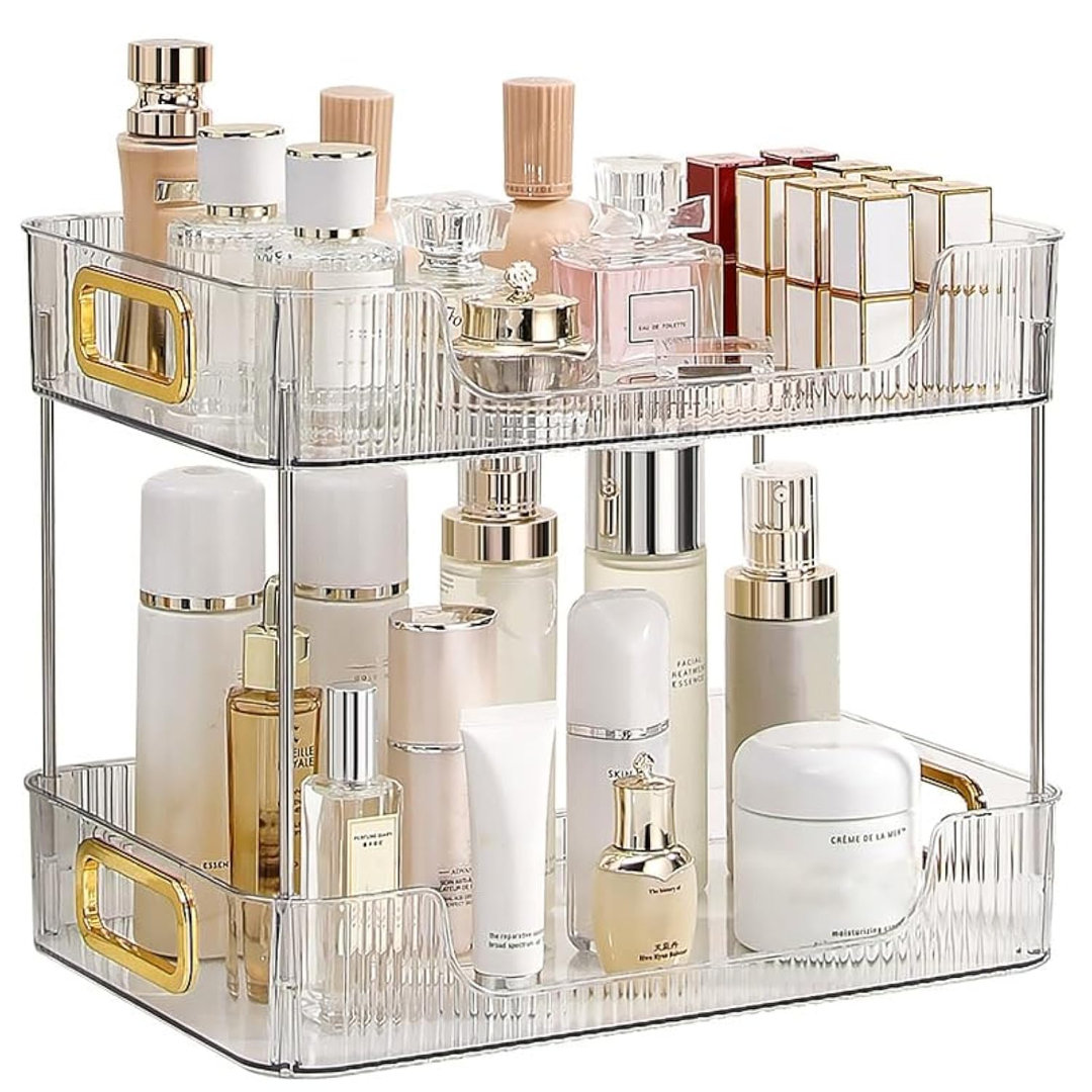 2-Tier Bathroom Counter Organizer, Vanity Tray, Cosmetic & Skincare Storage Shelf.