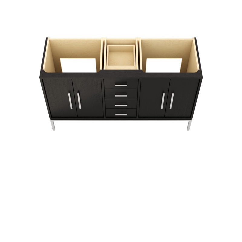 Rift White Oak Double Bath Vanity, 60", Classic Black, Polished Chrome