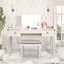 Bureau de coiffeuse en miroir avec tiroirs, ensemble de coiffeuse de chambre à coucher avec miroir et tabouret, coiffeuse rabattable pour chambre / salle de maquillage, bureau de travail-1386626088