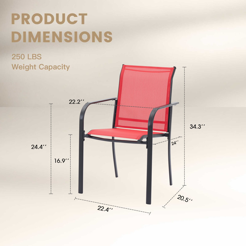 Outdoor Stacking Patio Dining Armchair Set Of 4, Red/Black