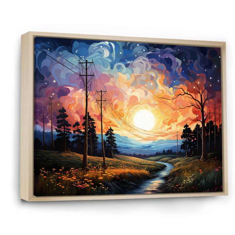 " Power Lines Enchanted Wires II ", 34" H x 44" W x 1.5" D, Natural Floater Framed
