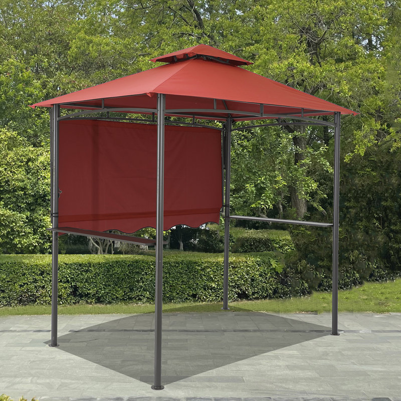 Starecho 8Ft X 5Ft  Double Tiered  Soft-Top Grill Gazebo With Stretchable Side Awning, Red