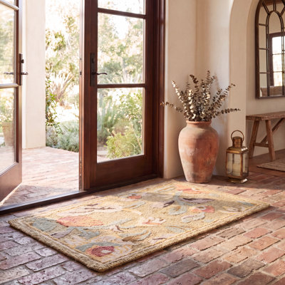 Tapis en laine crocheté à la main à motif floral Emrick