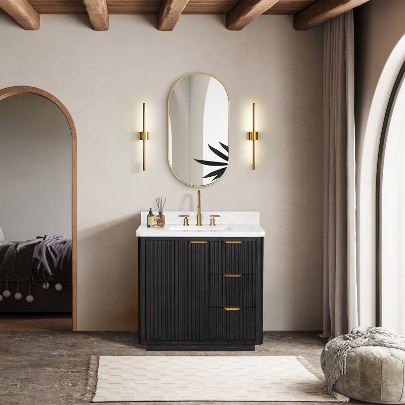 Ensemble de meuble-lavabo simple 36 "avec miroir Adela, Blanc, Noir, Or