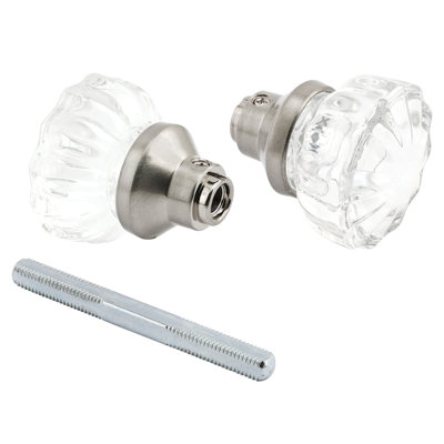 Poignées de porte en verre cannelé de style mortaise - parfait pour remplacer les ensembles de serrures antiques cassées sur les portes intérieures, dispose de 2 po Boutons de diamètre extérieur, nickel satiné (paquet de 1)