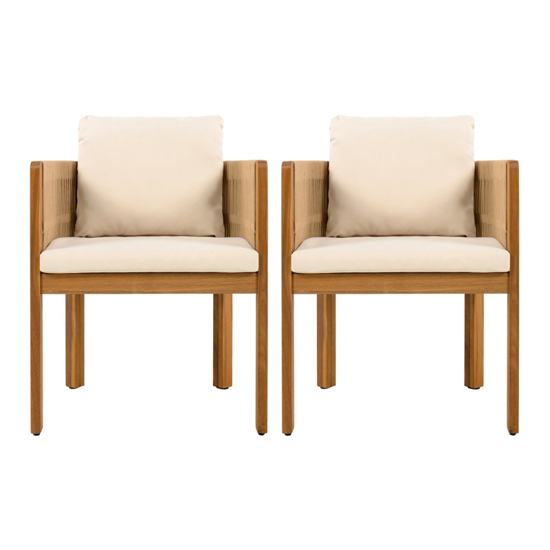 Acacia Wood Outdoor Dining Chairs 2-Pack, Beige/Teak